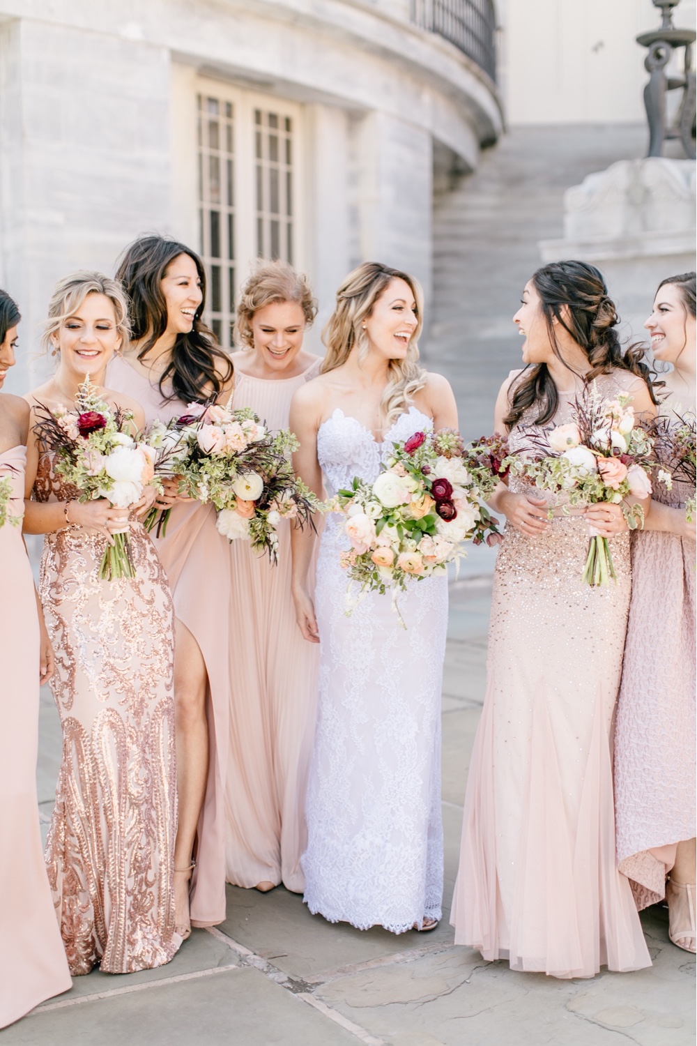 103 Bride And Bridesmaid In Pink Dresses Old Town Philadelphia Wedding