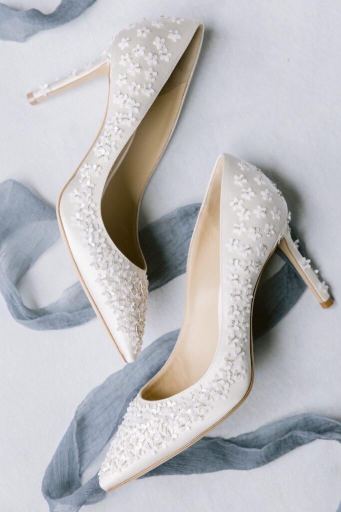 Wedding heels with appliqué flowers