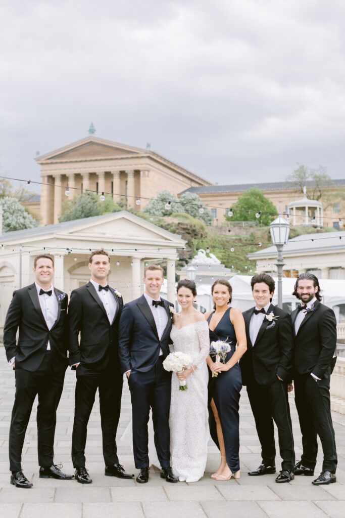 Wedding party in front of the Art Museum on an elegant spring wedding day