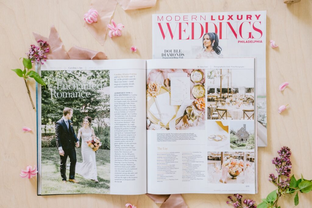 Magazine feature of a spring wedding shot by Emily Wren Photography in Philadelphia