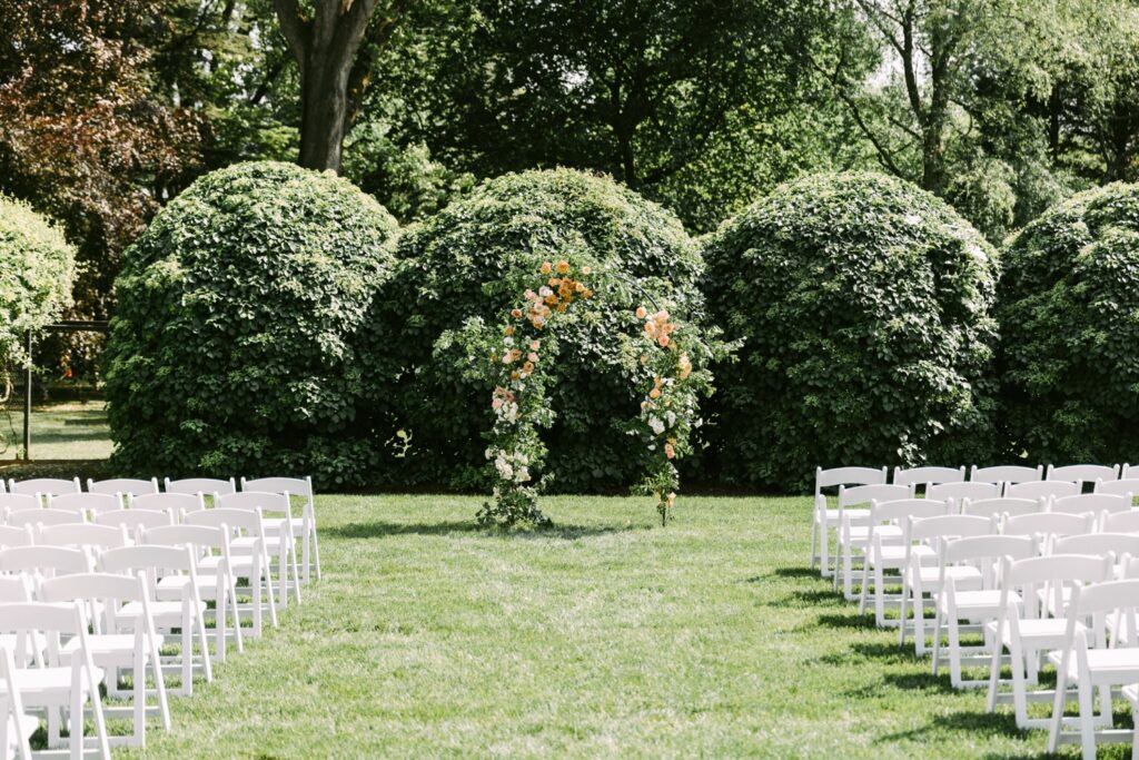 Bright spring wedding ceremony site on the Main Line in Pennsylvania