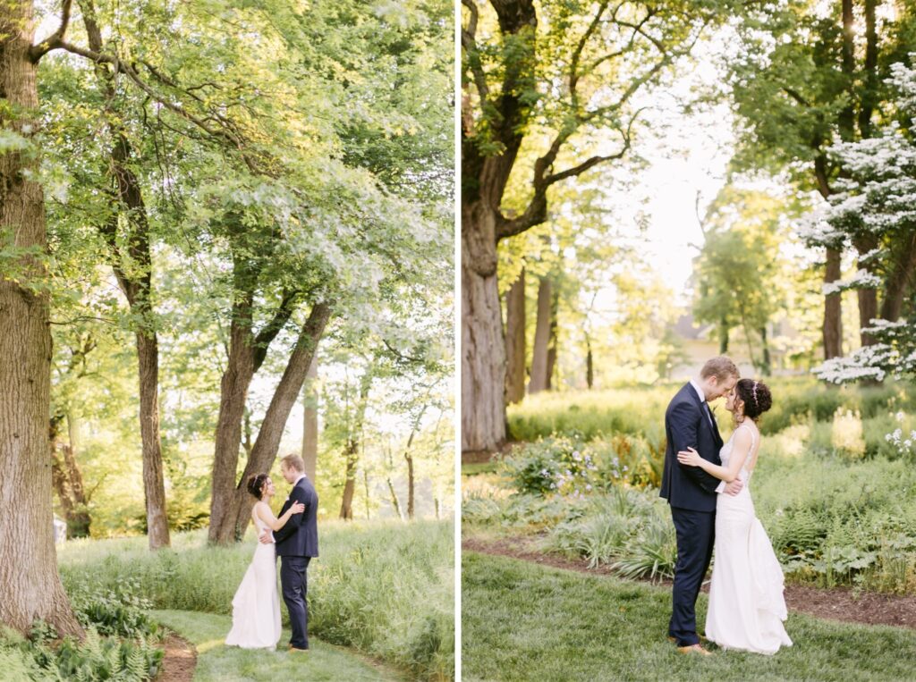 Bride and groom outdoor portraits on a lush spring wedding day on the Main Line
