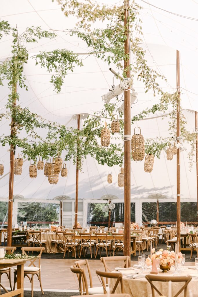 Wicker lanterns and greenery at a spring backyard reception by Philadelphia photographer Emily Wren Photography