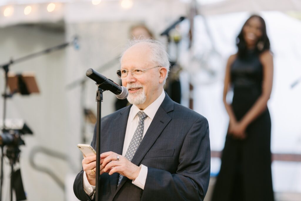 Father of the bride speech during a spring evening wedding reception in Philadelphia