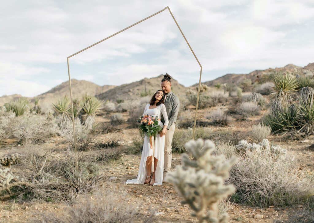 Bride and groom at a desert elopement