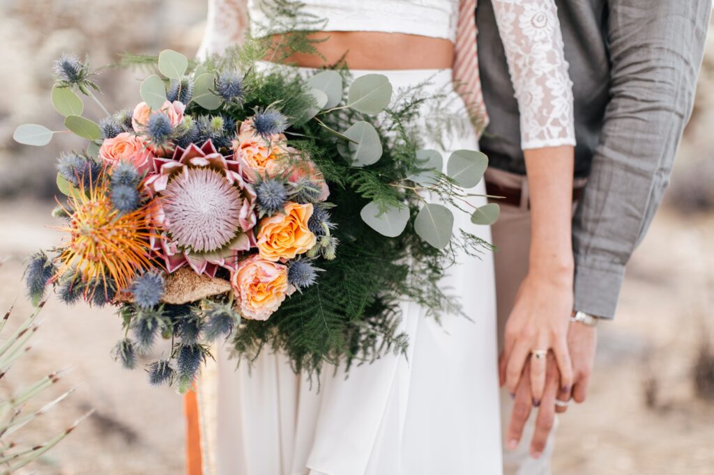 Bright, boho inspired wedding bouquet
