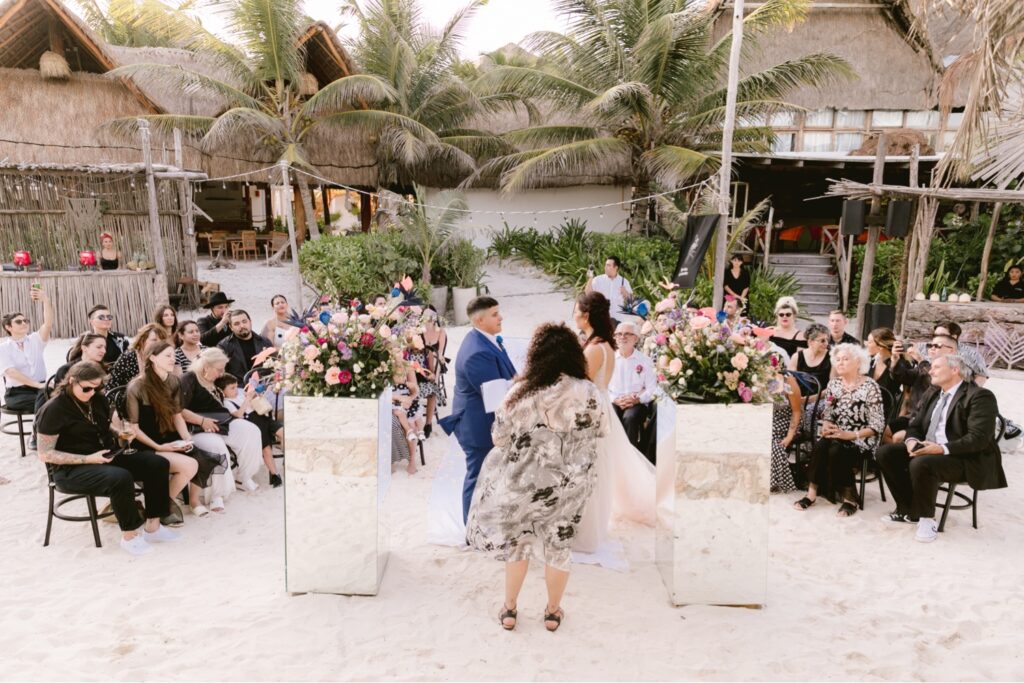 Wedding ceremony on a tropical beach in Tulum, Mexico