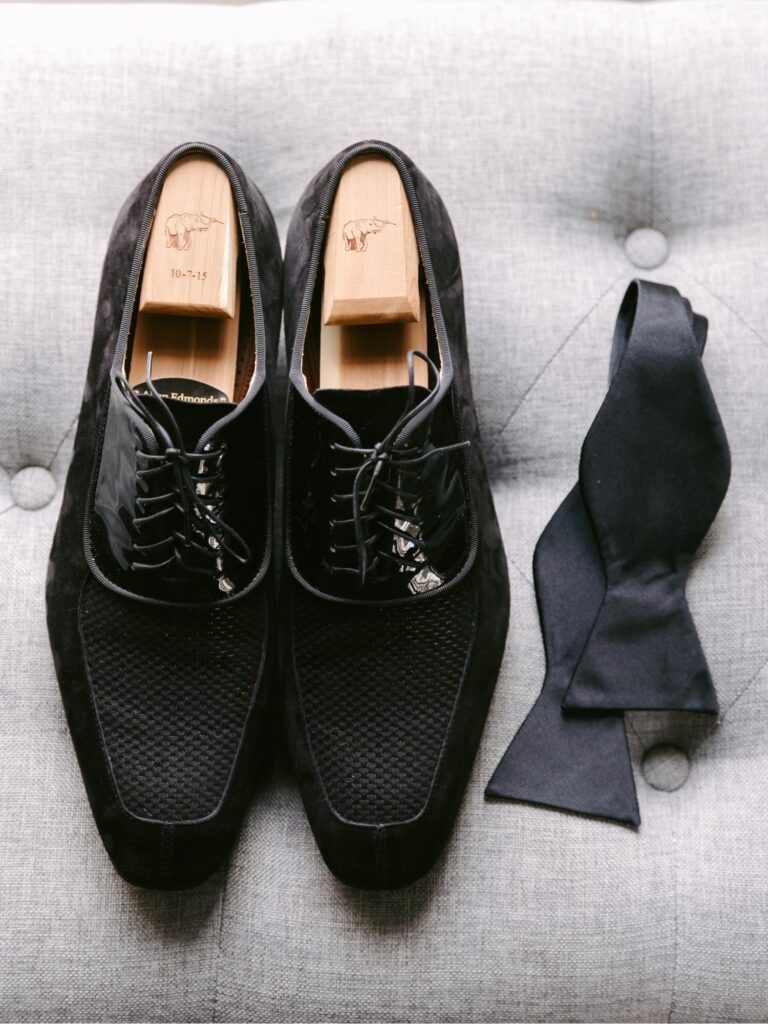 Groom's shoes and bow tie before a luxury wedding day in Philadelphia