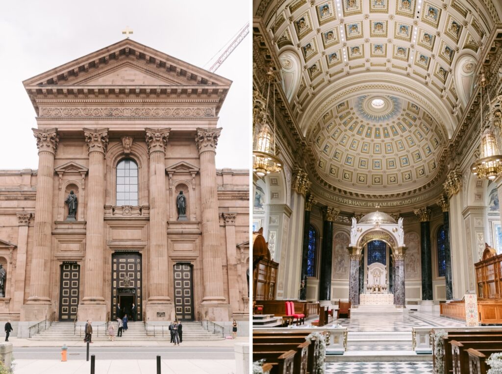 Exterior and interior of Cathedral Basilica of Saints Peter and Paul in Philadelphia