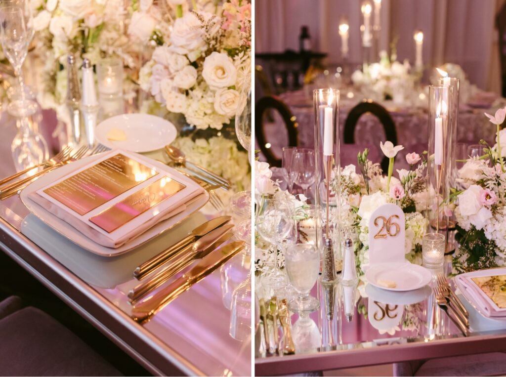 Pink tablescape at a luxury wedding reception in Philadelphia