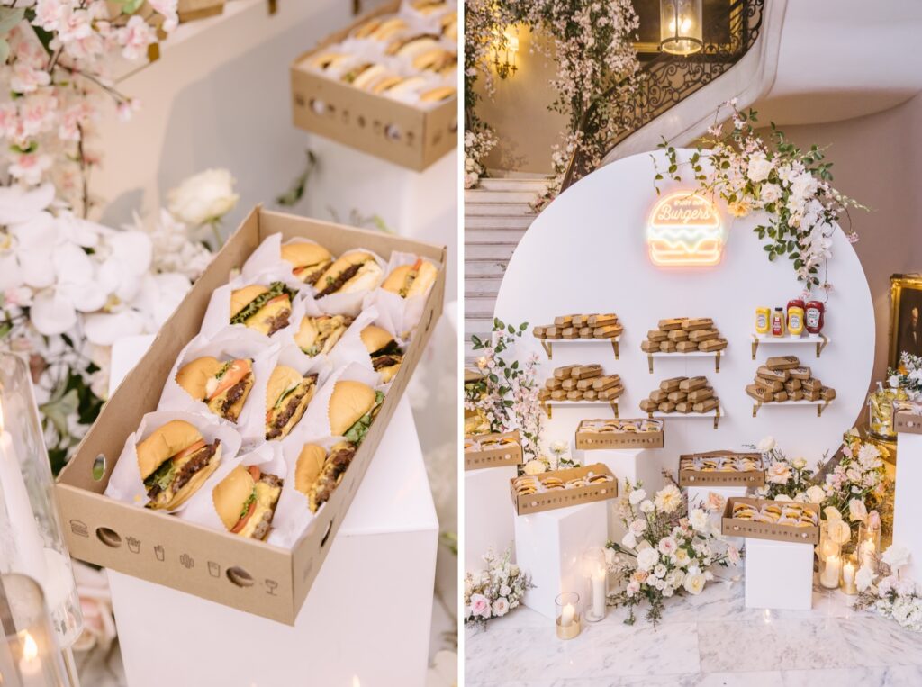 Shake shack late night snack at a luxe wedding reception in Philadelphia