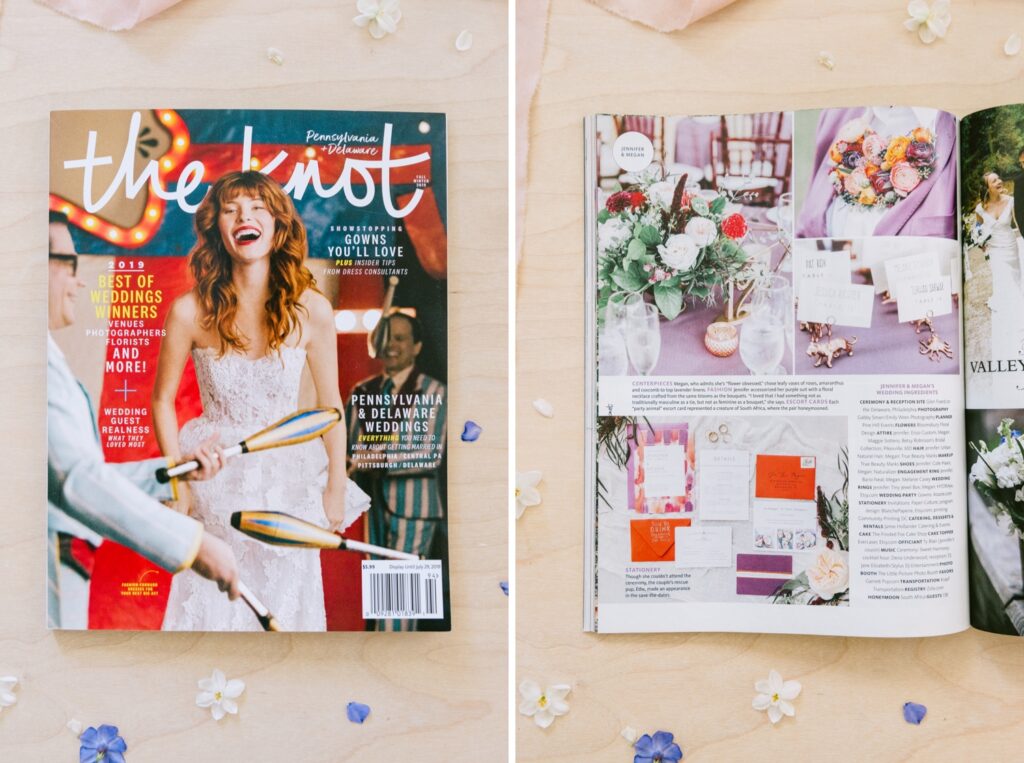 Magazine article from The Knot featuring a wedding shot by Emily Wren Photography