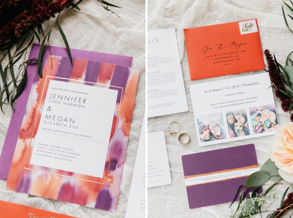Purple invitations for a playful Philadelphia wedding