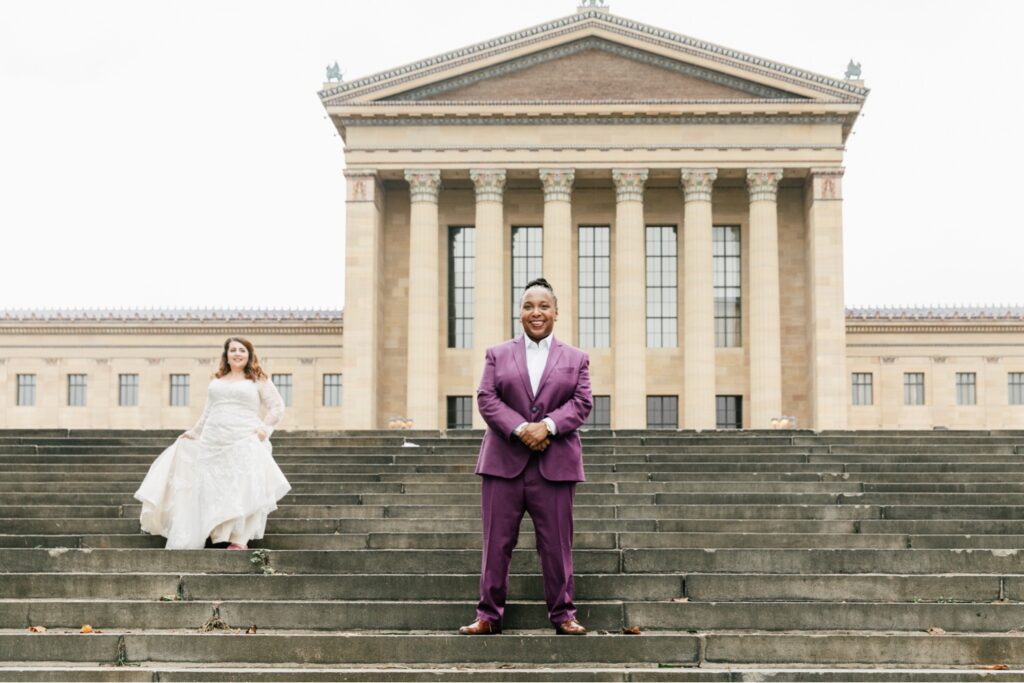 LGBTQ couple's first look on the steps of the Philadelphia Art Museum