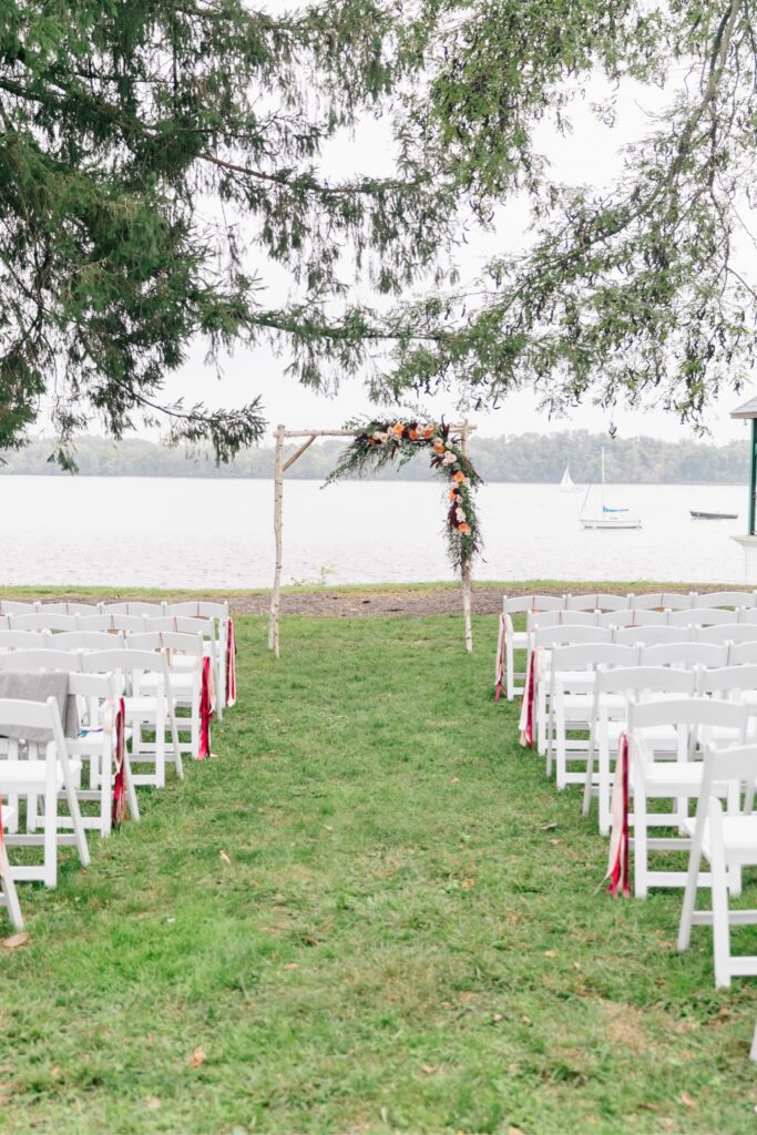 Outdoor ceremony set for a fall wedding at Glen Foerd on the Delaware