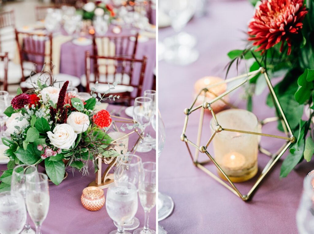 Reception table centerpieces for a vibrant fall wedding day