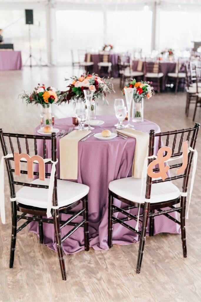 Sweetheart table for a lesbian wedding reception at Glen Foerd