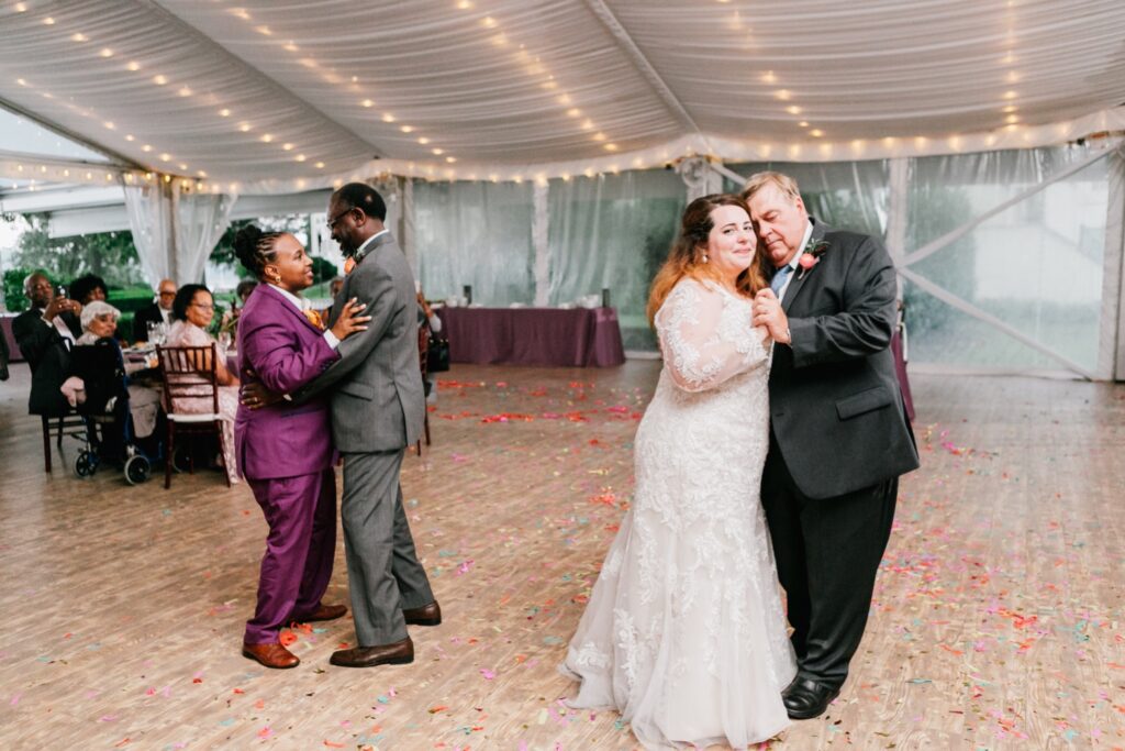 Father daughter dances at a lesbian wedding reception near Philadelphia