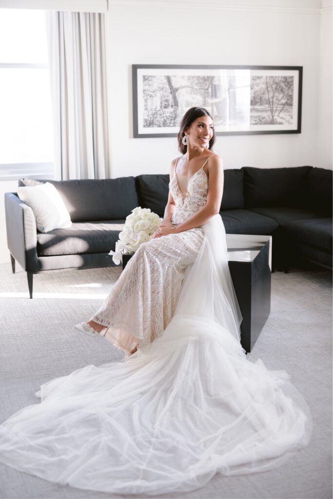 Stylish bride in her wedding gown in Philadelphia