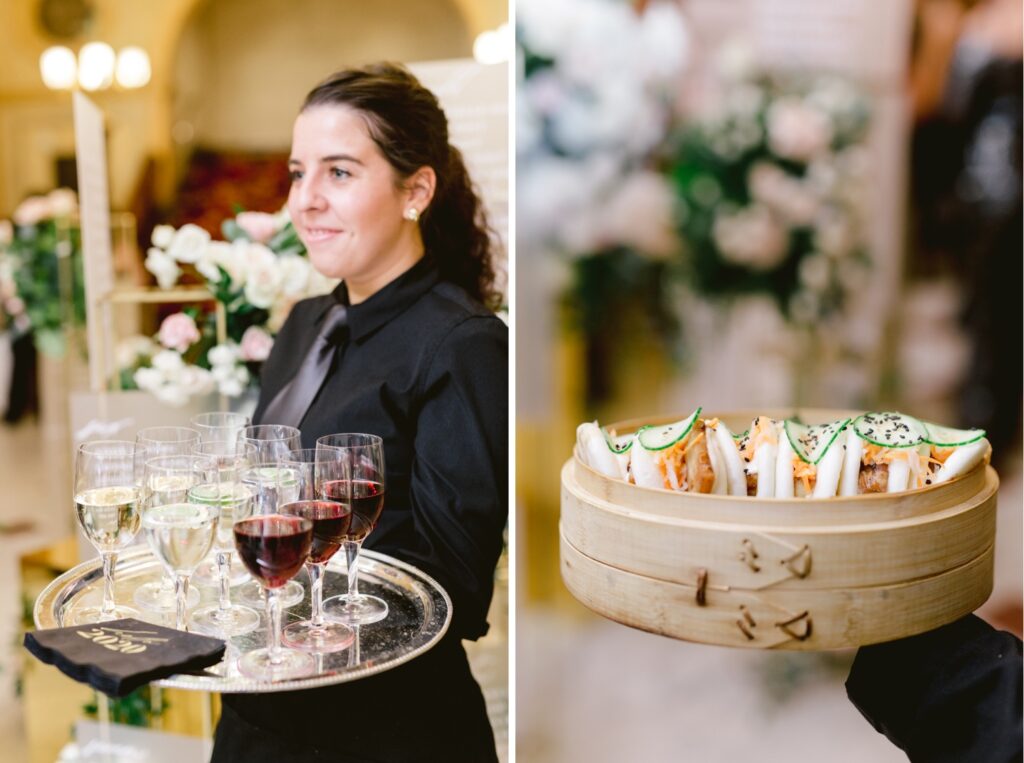 Drinks and passed hors d'oeuvres at a urban luxury wedding in Pennsylvania