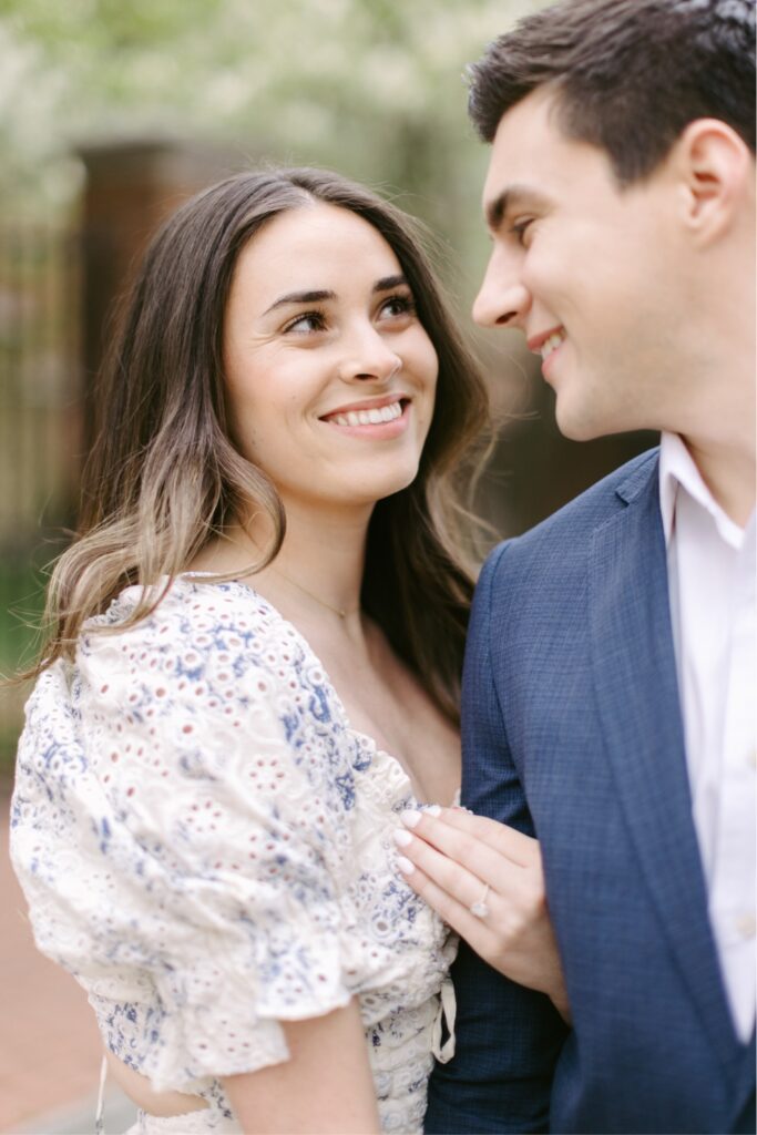 Couple smiling at each other during a portrait session in Philadelphia