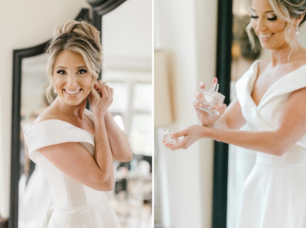 Bride getting ready the morning on her spring estate wedding in Pennsylvania