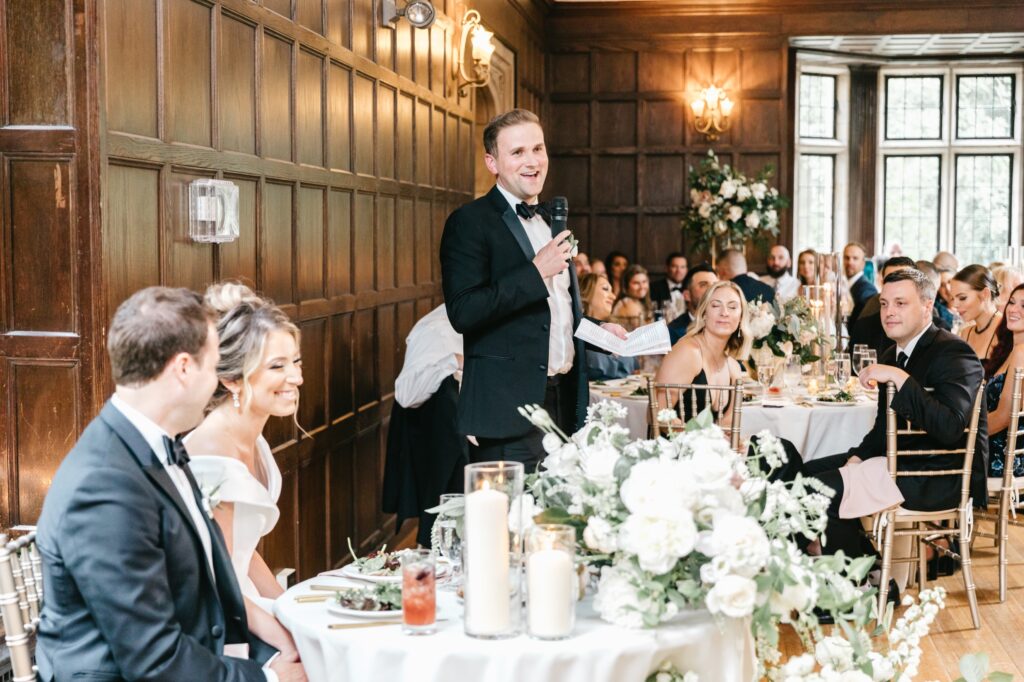 Best man giving a toast at an estate wedding venue in Pennsylvania