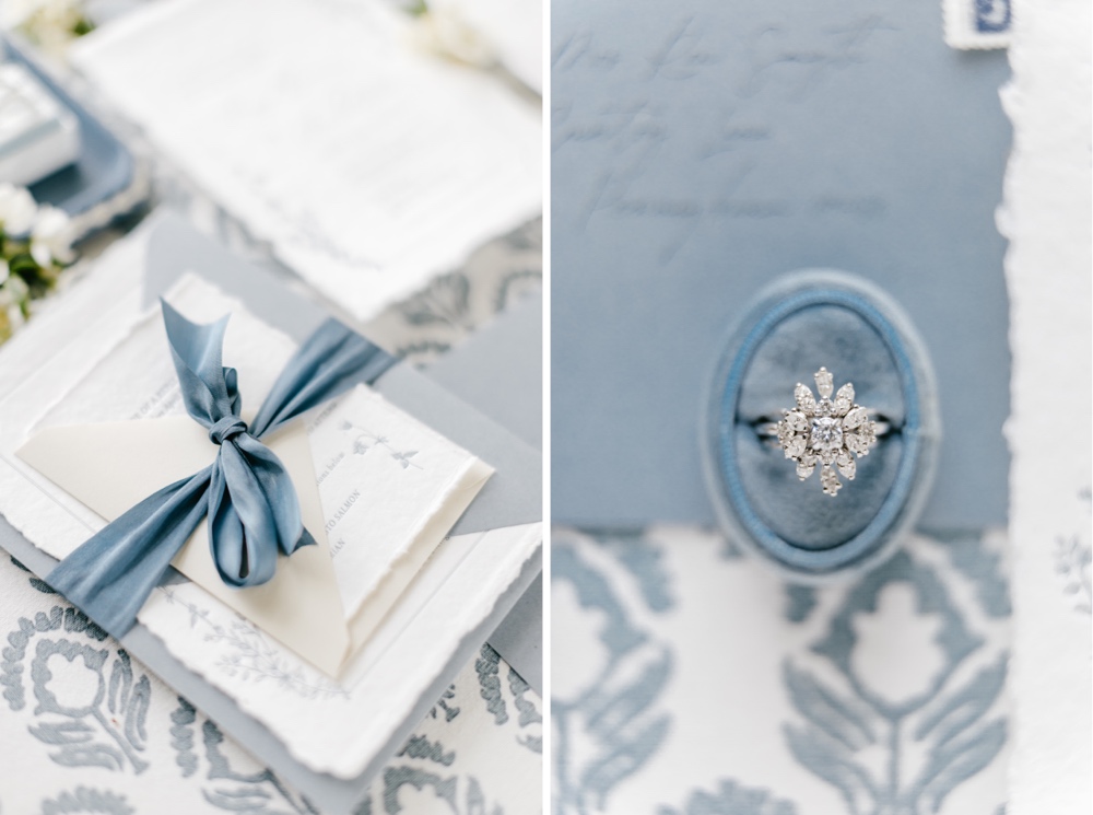 Blue and white wedding day details by Philadelphia photographer Emily Wren Photography