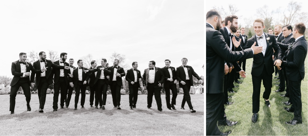 Groomsmen in black tuxes on an elegant spring wedding day at a Cape May winery