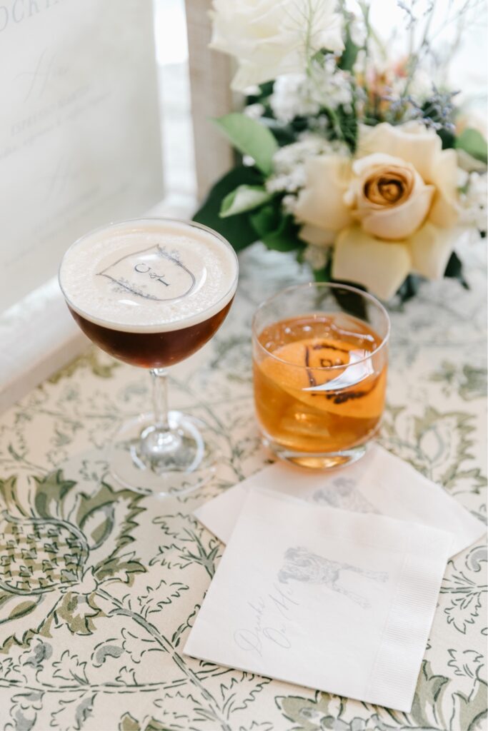 Bride and groom's signature drinks at an opulent winery wedding in New Jersey