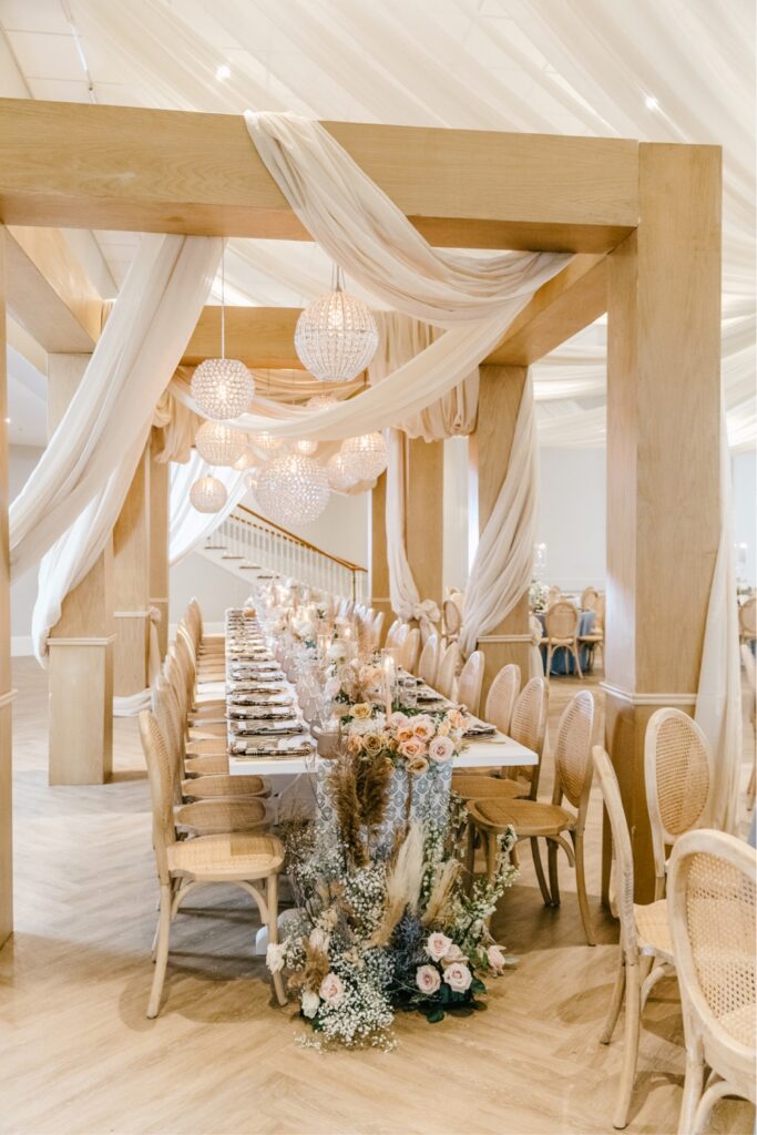 Luxury reception table at a spring winery wedding near Philadelphia