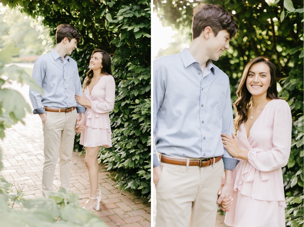 Couple at their spring Longwood Gardens engagement session by by Emily Wren Photography
