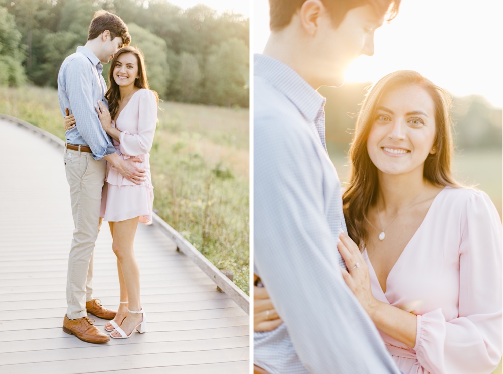 Engaged couple at sunset during a photo shoot at Longwood Gardens by Emily Wren Photography