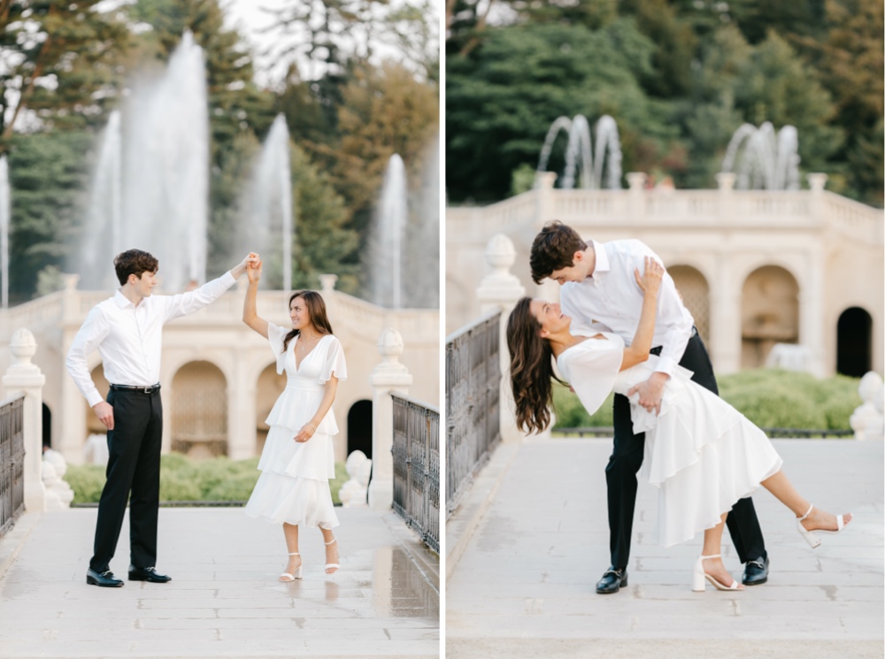 Couple dancing during a spring engagement session by Emily Wren Photography