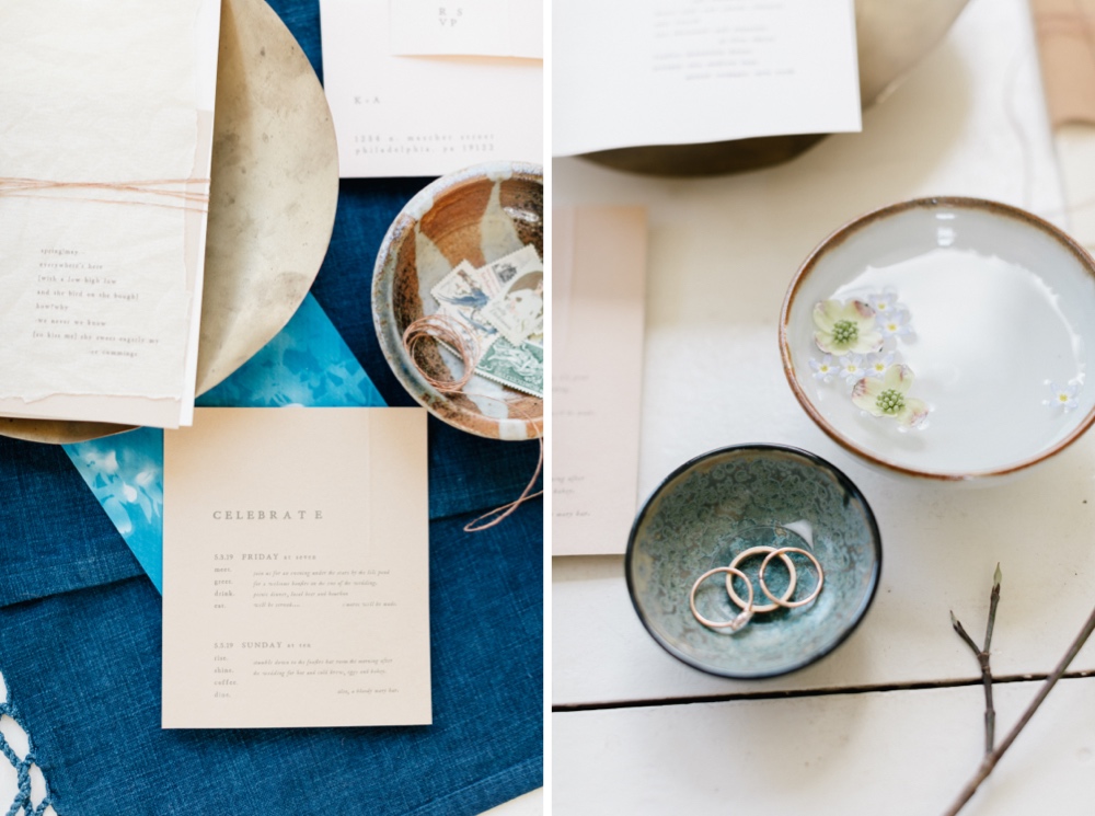 Invitation suite and wedding bands for an intimate wedding celebration by Emily Wren Photography
