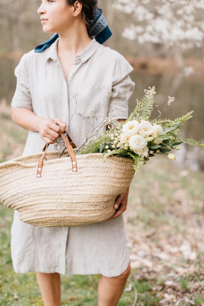 Wedding greenery and flowers foraged by the bride at Foxfire Mountain House in upstate New York