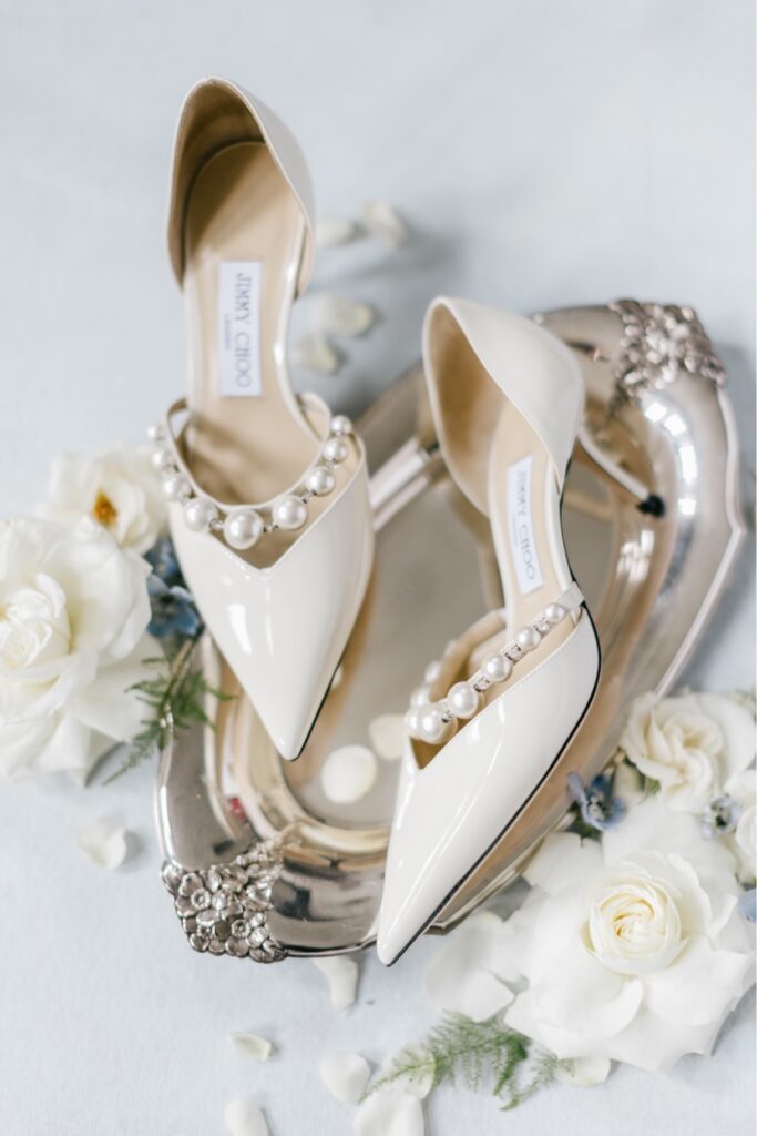 Jimmy Choo pearl accented bridal shoes for a spring wedding