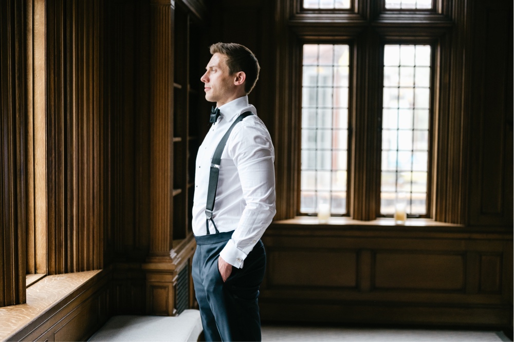 Groom getting ready for an elegant spring wedding day at Natirar in New Jersey