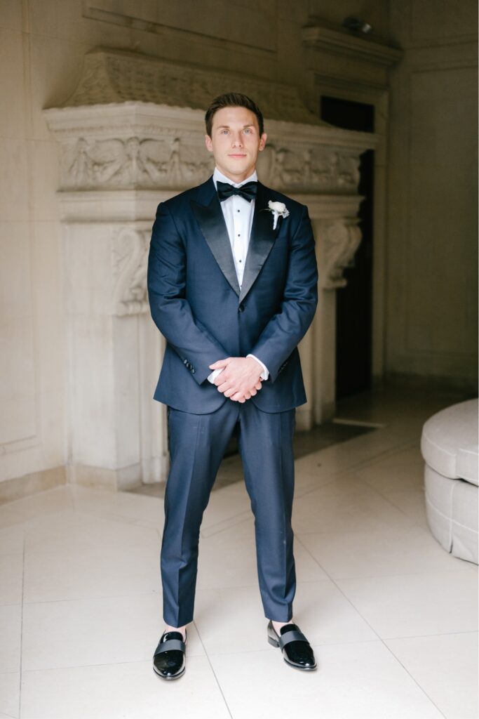 Groom in his tuxedo the morning of his spring wedding day in New Jersey