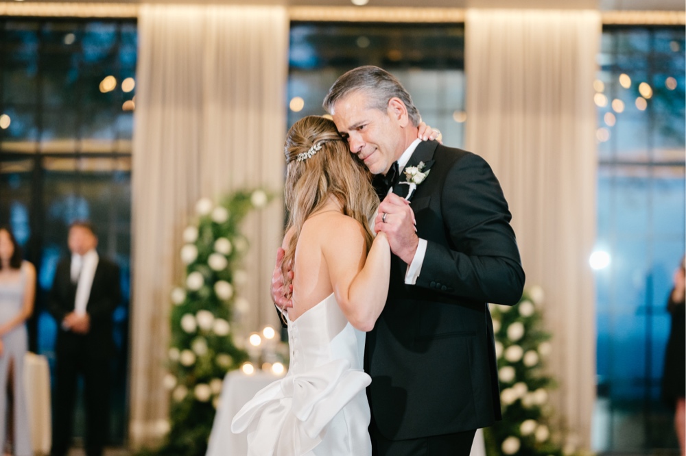 Father of the bride and the bride's first dance at a cozy wedding reception at Natirar