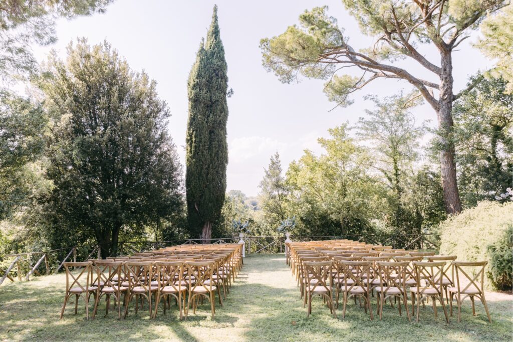Wedding ceremony site at the Borgo estate in Tuscany by Emily Wren Photography