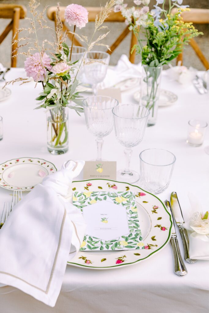 Place setting at an Italian destination wedding in Tuscany