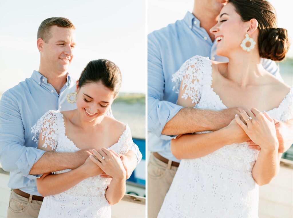 Couple hugging during a beachy engagement shoot by Emily Wren Photography