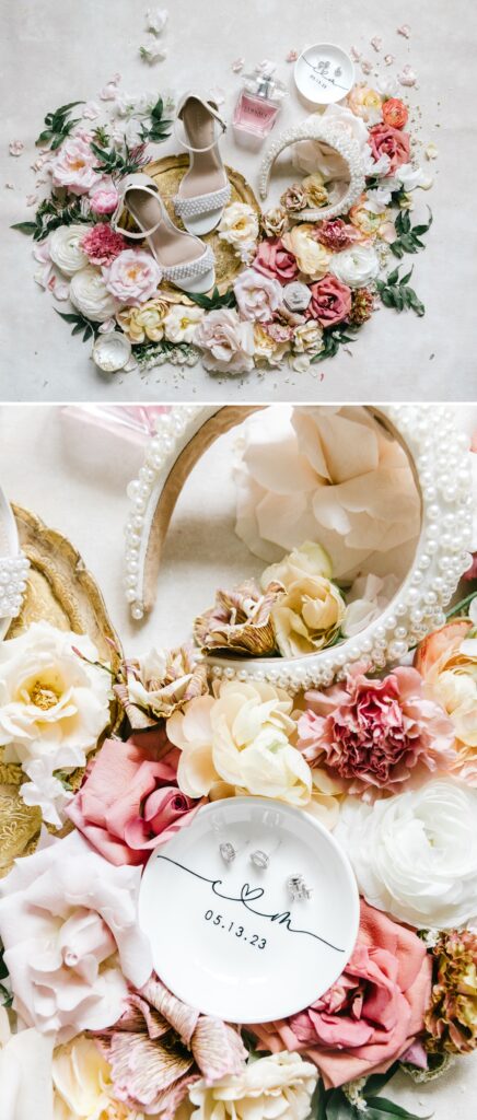 Bridal accessories for a blush pink wedding