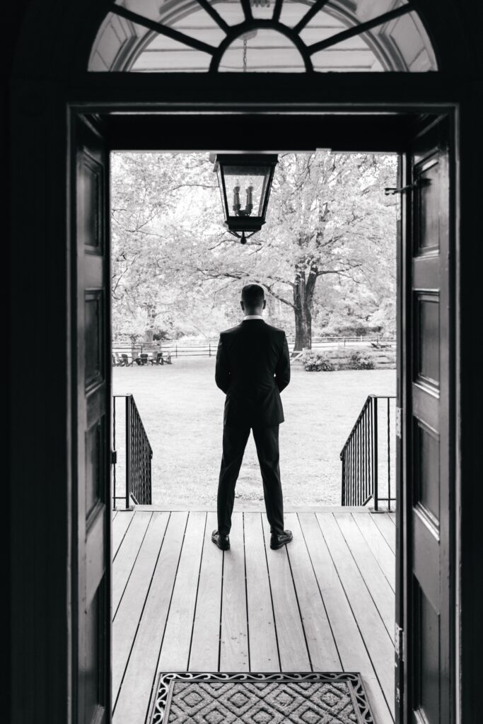 a groom before the first look in Glen Mills, Pennsylvania