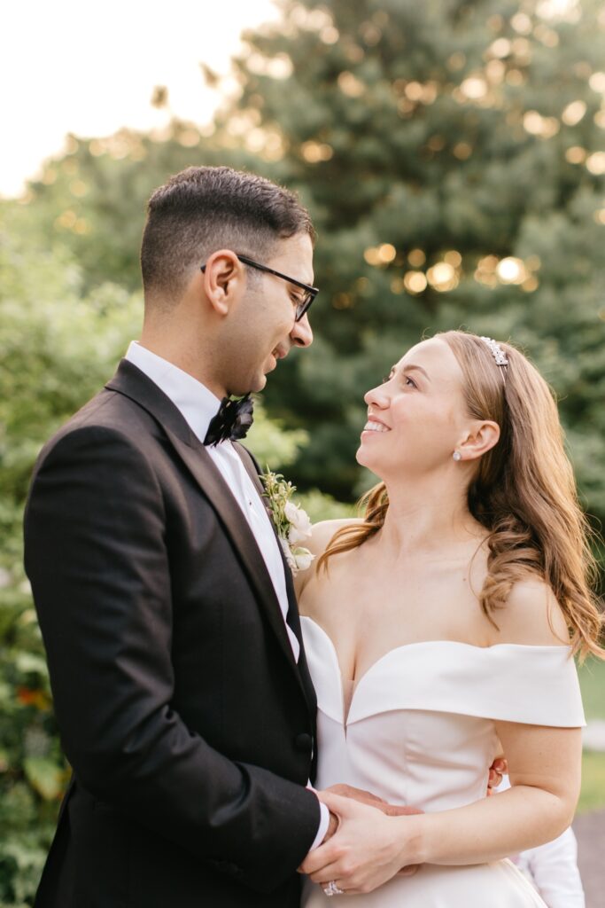 portrait of a bride and groom during golden hour