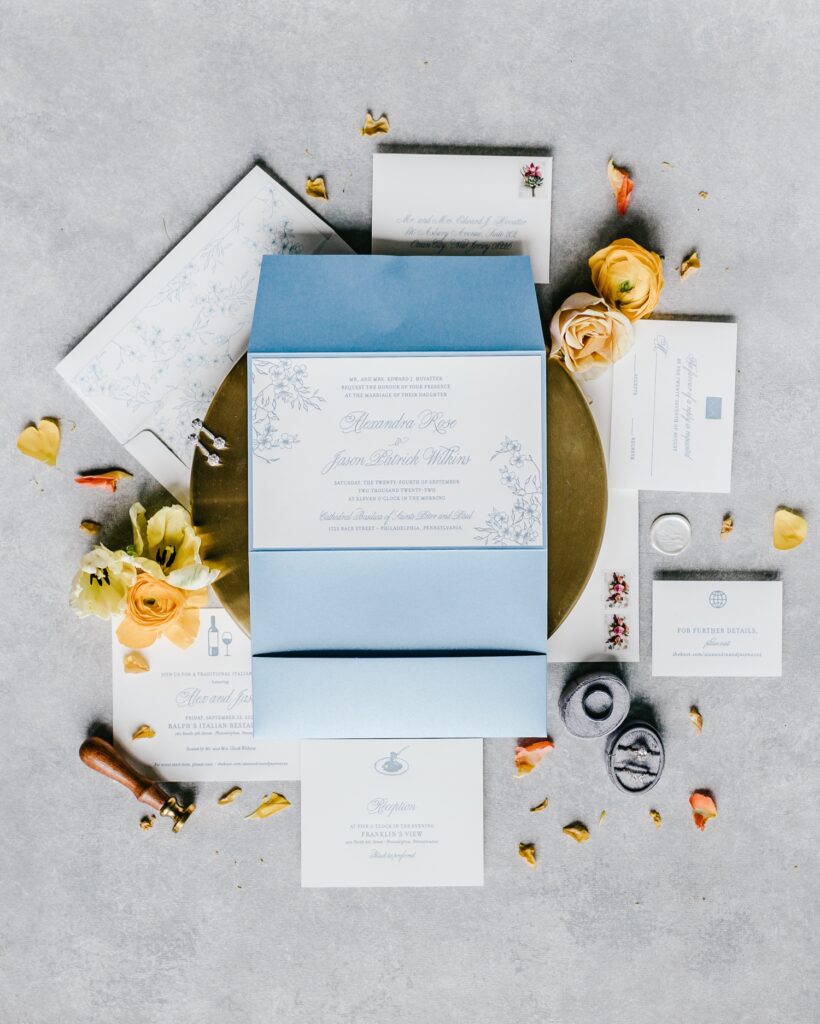 Custom invitation suite for a vibrant Spring wedding in Philadelphia.