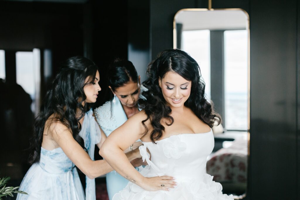 Bride getting ready for her Spring wedding at the Four Seasons hotel in Philadelphia