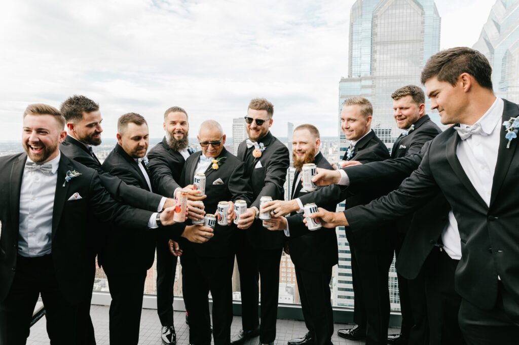 Groomsmen at the Four Seasons Hotel in Philadelphia before a Spring wedding day