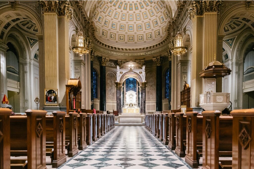 The interior of the Cathedral Basilica of Saints Peter and Paul in Philadelphia, Pennsylvania
